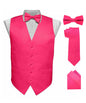 Solid Vest Set with White Back (Vest, Bow Tie, Necktie and Pocket Square) by Vittorio Farina: Beige, Coral, Hot Pink, Lavender, Lemon, Lime and Maize (vest_plain_WB_hotpink_XS) for Independent Retail Stores by Dubal Brothers