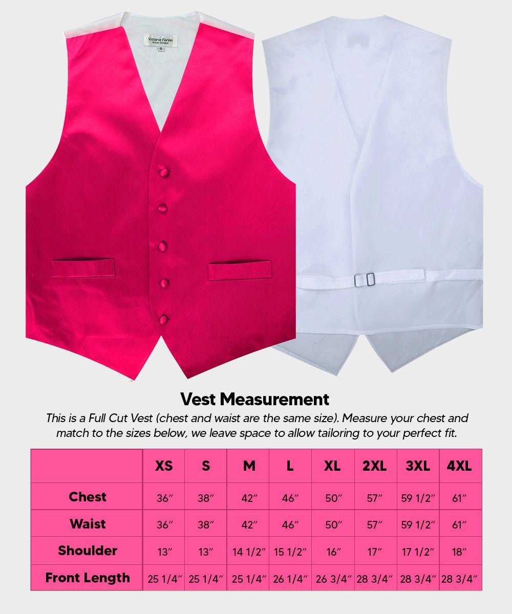 Solid Vest Set with White Back (Vest, Bow Tie, Necktie and Pocket Square) by Vittorio Farina: Beige, Coral, Hot Pink, Lavender, Lemon, Lime and Maize (vest_plain_WB_hotpink_XS) for Independent Retail Stores by Dubal Brothers