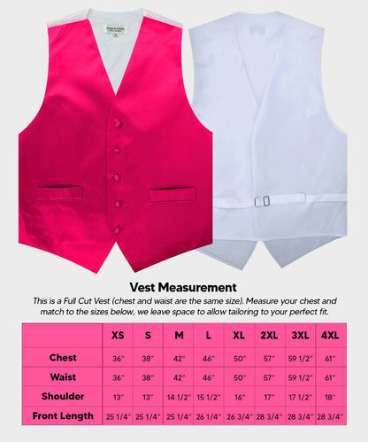 Solid Vest Set with White Back (Vest, Bow Tie, Necktie and Pocket Square) by Vittorio Farina: Beige, Coral, Hot Pink, Lavender, Lemon, Lime and Maize (vest_plain_WB_hotpink_XS) for Independent Retail Stores by Dubal Brothers