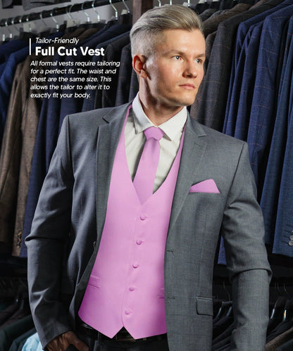 Solid Vest Set with White Back (Vest, Bow Tie, Necktie and Pocket Square) by Vittorio Farina: Beige, Coral, Hot Pink, Lavender, Lemon, Lime and Maize (vest_plain_WB_lavender_XS) for Independent Retail Stores by Dubal Brothers