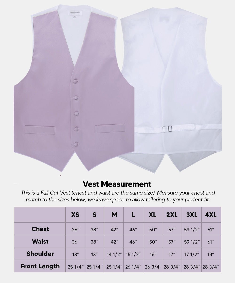 Solid Vest Set with White Back (Vest, Bow Tie, Necktie and Pocket Square) by Vittorio Farina: Beige, Coral, Hot Pink, Lavender, Lemon, Lime and Maize (vest_plain_WB_lavender_XS) for Independent Retail Stores by Dubal Brothers