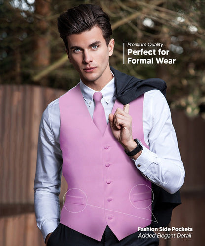 Solid Vest Set with White Back (Vest, Bow Tie, Necktie and Pocket Square) by Vittorio Farina: Beige, Coral, Hot Pink, Lavender, Lemon, Lime and Maize (vest_plain_WB_lavender_XS) for Independent Retail Stores by Dubal Brothers
