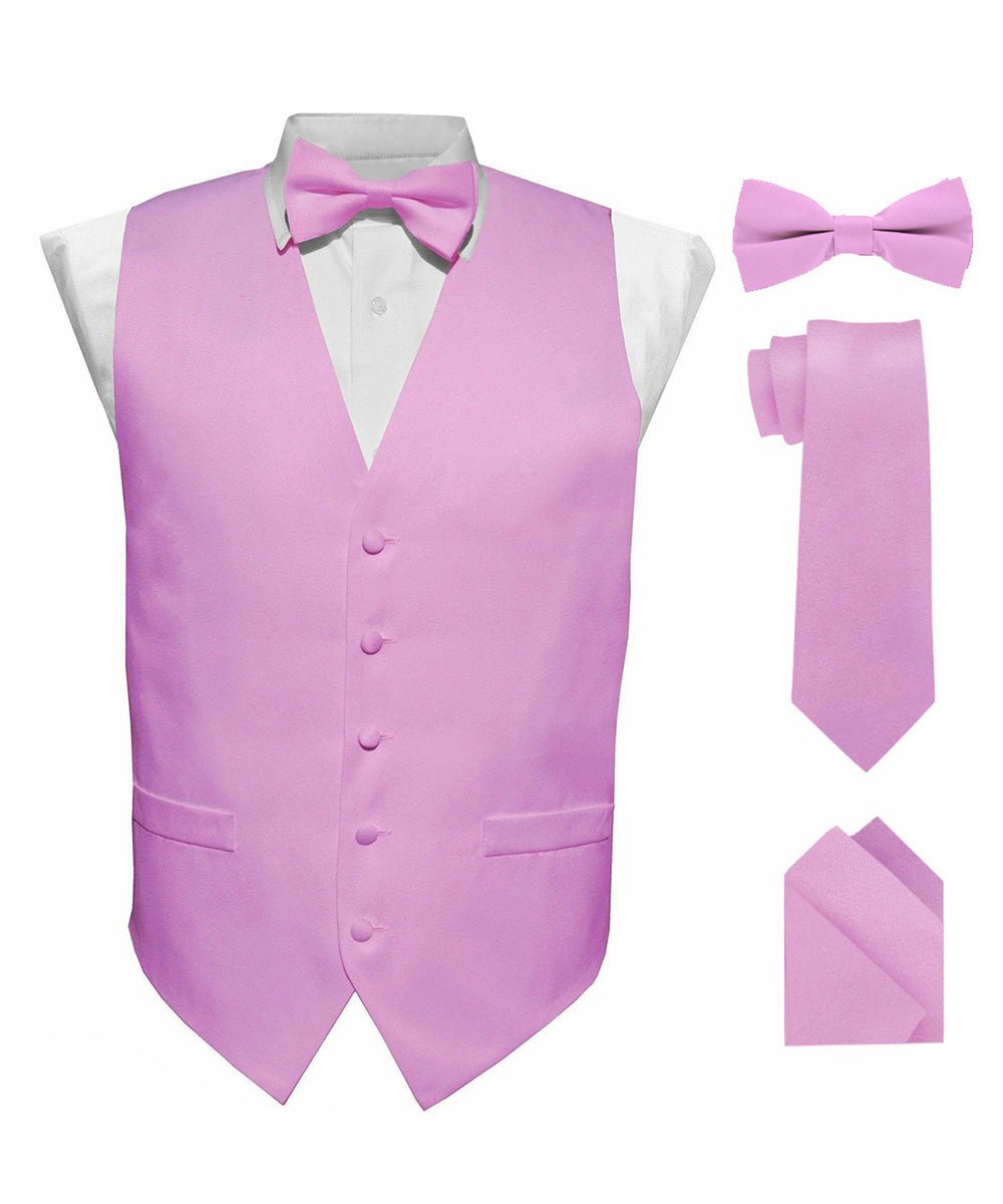Solid Vest Set with White Back (Vest, Bow Tie, Necktie and Pocket Square) by Vittorio Farina: Beige, Coral, Hot Pink, Lavender, Lemon, Lime and Maize (vest_plain_WB_lavender_XS) for Independent Retail Stores by Dubal Brothers