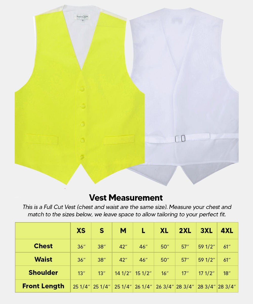 Solid Vest Set with White Back (Vest, Bow Tie, Necktie and Pocket Square) by Vittorio Farina: Beige, Coral, Hot Pink, Lavender, Lemon, Lime and Maize (vest_plain_WB_lemon_XS) for Independent Retail Stores by Dubal Brothers