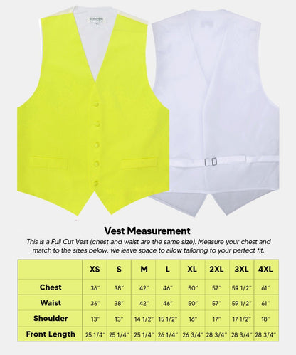 Solid Vest Set with White Back (Vest, Bow Tie, Necktie and Pocket Square) by Vittorio Farina: Beige, Coral, Hot Pink, Lavender, Lemon, Lime and Maize (vest_plain_WB_lemon_XS) for Independent Retail Stores by Dubal Brothers