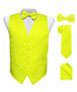 Solid Vest Set with White Back (Vest, Bow Tie, Necktie and Pocket Square) by Vittorio Farina: Beige, Coral, Hot Pink, Lavender, Lemon, Lime and Maize (vest_plain_WB_lemon_XS) for Independent Retail Stores by Dubal Brothers