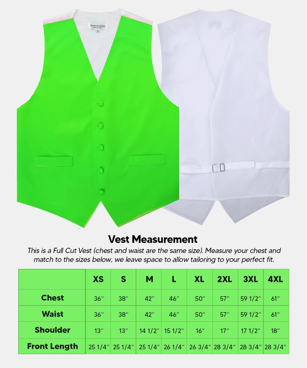 Solid Vest Set with White Back (Vest, Bow Tie, Necktie and Pocket Square) by Vittorio Farina: Beige, Coral, Hot Pink, Lavender, Lemon, Lime and Maize (vest_plain_WB_lime_XS) for Independent Retail Stores by Dubal Brothers