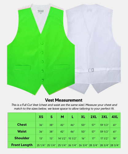 Solid Vest Set with White Back (Vest, Bow Tie, Necktie and Pocket Square) by Vittorio Farina: Beige, Coral, Hot Pink, Lavender, Lemon, Lime and Maize (vest_plain_WB_lime_XS) for Independent Retail Stores by Dubal Brothers