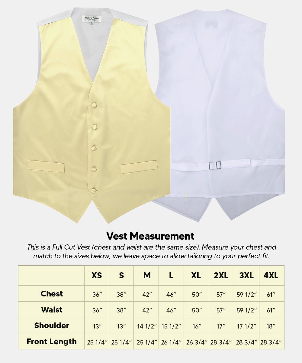 Solid Vest Set with White Back (Vest, Bow Tie, Necktie and Pocket Square) by Vittorio Farina: Beige, Coral, Hot Pink, Lavender, Lemon, Lime and Maize (vest_plain_WB_maize_XS) for Independent Retail Stores by Dubal Brothers