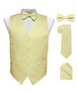 Solid Vest Set with White Back (Vest, Bow Tie, Necktie and Pocket Square) by Vittorio Farina: Beige, Coral, Hot Pink, Lavender, Lemon, Lime and Maize (vest_plain_WB_maize_XS) for Independent Retail Stores by Dubal Brothers