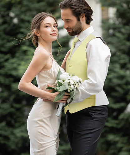 Solid Vest Set with White Back (Vest, Bow Tie, Necktie and Pocket Square) by Vittorio Farina: Beige, Coral, Hot Pink, Lavender, Lemon, Lime and Maize (vest_plain_WB_maize_XS) for Independent Retail Stores by Dubal Brothers