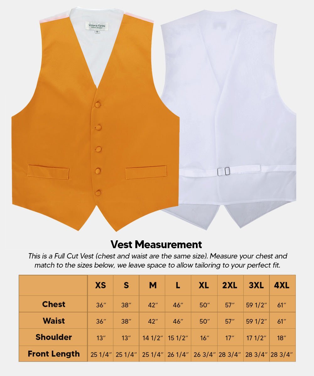 Solid Vest Set with White Back (Vest, Bow Tie, Necktie and Pocket Square) by Vittorio Farina: Mustard, Orange, Pink, Silver, Turquoise, White and Yellow (vest_plain_WB_mustard_XS) for Independent Retail Stores by Dubal Brothers
