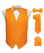 Solid Vest Set with White Back (Vest, Bow Tie, Necktie and Pocket Square) by Vittorio Farina: Mustard, Orange, Pink, Silver, Turquoise, White and Yellow (vest_plain_WB_orange_XS) for Independent Retail Stores by Dubal Brothers