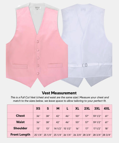 Solid Vest Set with White Back (Vest, Bow Tie, Necktie and Pocket Square) by Vittorio Farina: Mustard, Orange, Pink, Silver, Turquoise, White and Yellow (vest_plain_WB_pink_XS) for Independent Retail Stores by Dubal Brothers