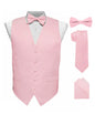 Solid Vest Set with White Back (Vest, Bow Tie, Necktie and Pocket Square) by Vittorio Farina: Mustard, Orange, Pink, Silver, Turquoise, White and Yellow (vest_plain_WB_pink_XS) for Independent Retail Stores by Dubal Brothers