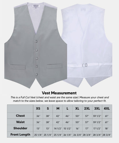 Solid Vest Set with White Back (Vest, Bow Tie, Necktie and Pocket Square) by Vittorio Farina: Mustard, Orange, Pink, Silver, Turquoise, White and Yellow (vest_plain_WB_silvergrey_XS) for Independent Retail Stores by Dubal Brothers