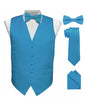 Solid Vest Set with White Back (Vest, Bow Tie, Necktie and Pocket Square) by Vittorio Farina: Mustard, Orange, Pink, Silver, Turquoise, White and Yellow (vest_plain_WB_turquoise_XS) for Independent Retail Stores by Dubal Brothers