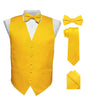 Solid Vest Set with White Back (Vest, Bow Tie, Necktie and Pocket Square) by Vittorio Farina: Mustard, Orange, Pink, Silver, Turquoise, White and Yellow (vest_plain_WB_yellow_XS) for Independent Retail Stores by Dubal Brothers