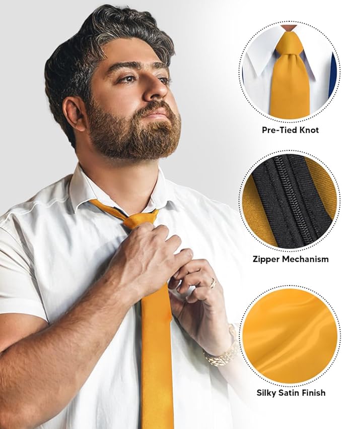 Solid Zipper Necktie by Vittorio Farina (N - ZIPPER_AMBER) for Independent Retail Stores by Dubal Brothers