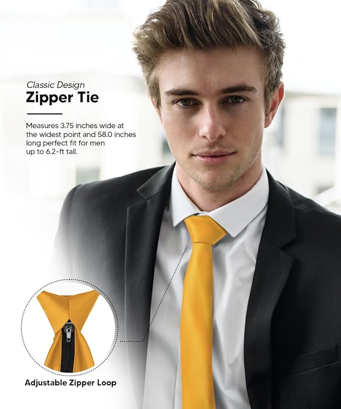 Solid Zipper Necktie by Vittorio Farina (N - ZIPPER_AMBER) for Independent Retail Stores by Dubal Brothers