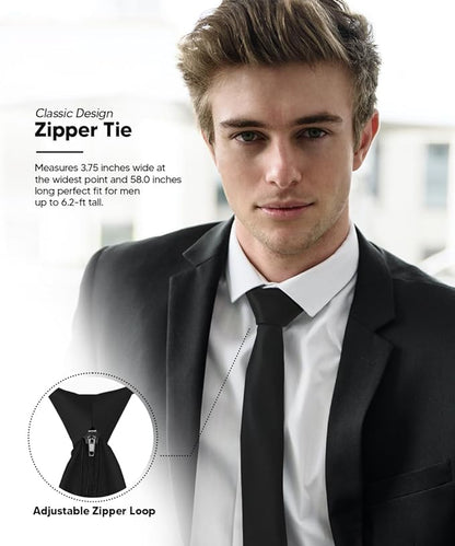 Solid Zipper Necktie by Vittorio Farina (N - ZIPPER_BLACK) for Independent Retail Stores by Dubal Brothers