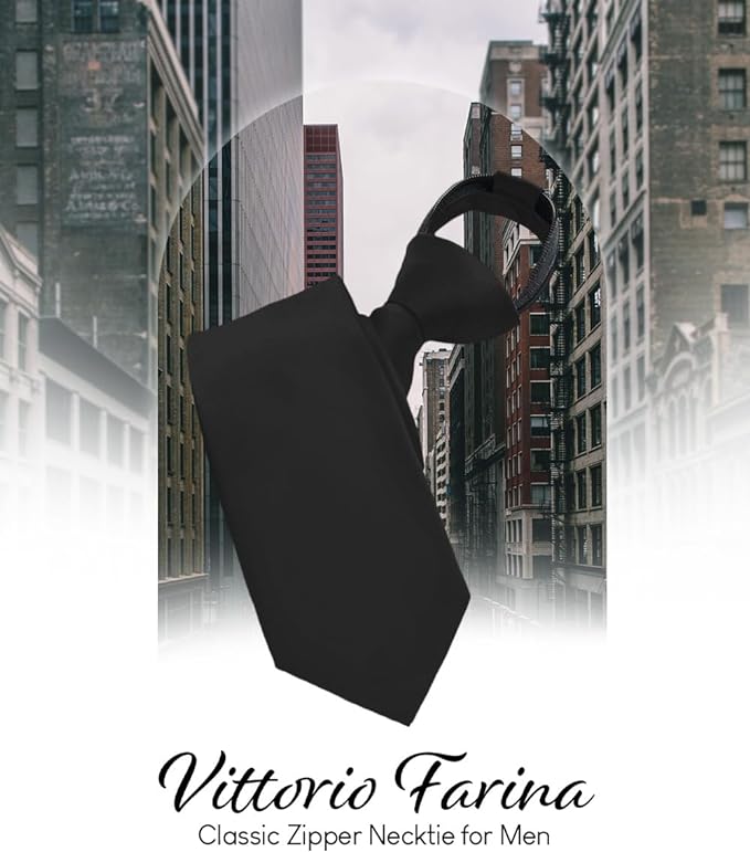 Solid Zipper Necktie by Vittorio Farina (N - ZIPPER_BLACK) for Independent Retail Stores by Dubal Brothers