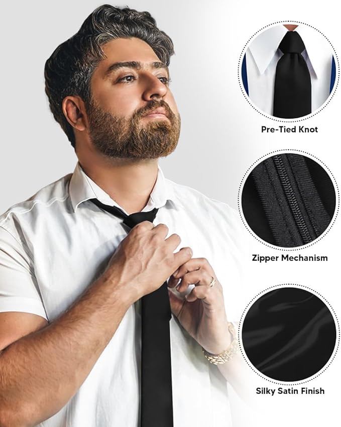 Solid Zipper Necktie by Vittorio Farina (N - ZIPPER_BLACK) for Independent Retail Stores by Dubal Brothers