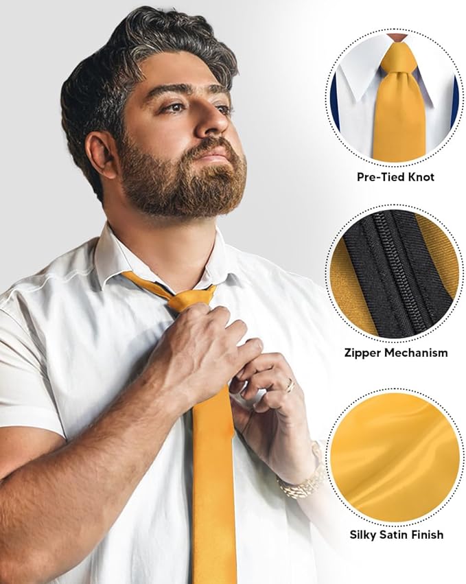 Solid Zipper Necktie by Vittorio Farina (N - ZIPPER_GOLD) for Independent Retail Stores by Dubal Brothers