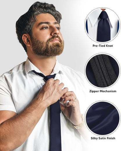 Solid Zipper Necktie by Vittorio Farina (N - ZIPPER_NAVY) for Independent Retail Stores by Dubal Brothers