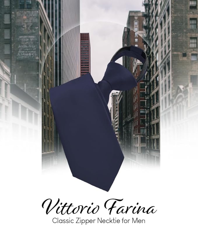 Solid Zipper Necktie by Vittorio Farina (N - ZIPPER_NAVY) for Independent Retail Stores by Dubal Brothers