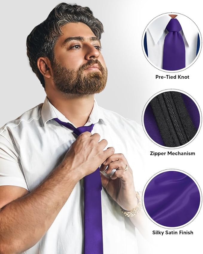 Solid Zipper Necktie by Vittorio Farina (N - ZIPPER_PURPLE) for Independent Retail Stores by Dubal Brothers
