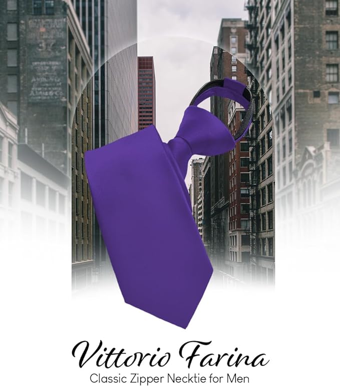 Solid Zipper Necktie by Vittorio Farina (N - ZIPPER_PURPLE) for Independent Retail Stores by Dubal Brothers