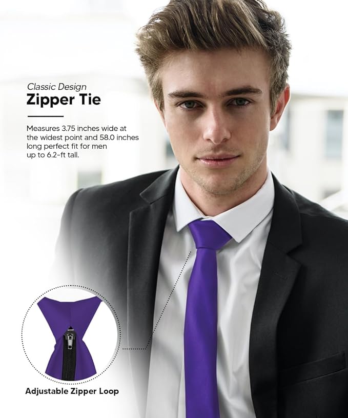 Solid Zipper Necktie by Vittorio Farina (N - ZIPPER_PURPLE) for Independent Retail Stores by Dubal Brothers