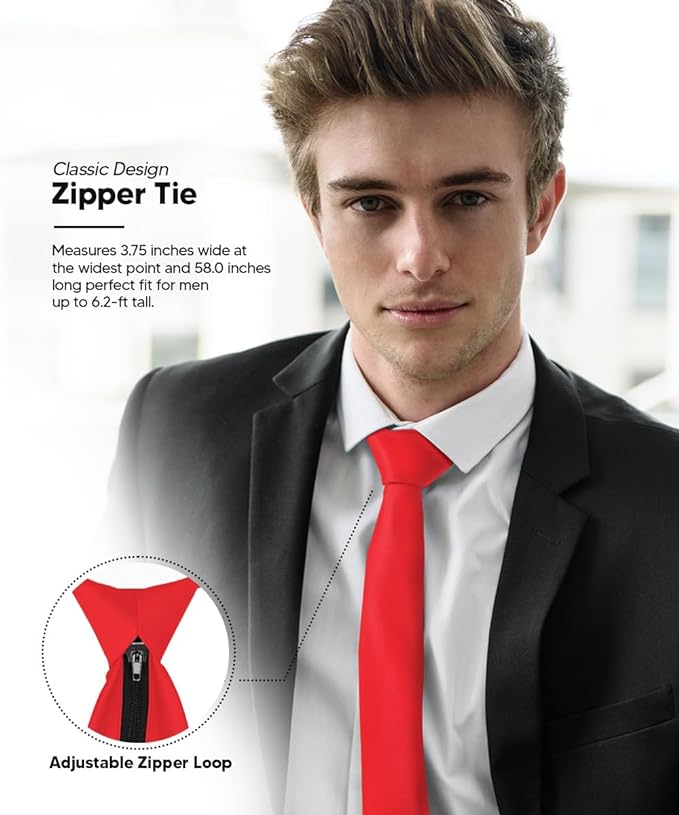 Solid Zipper Necktie by Vittorio Farina (N - ZIPPER_RED) for Independent Retail Stores by Dubal Brothers