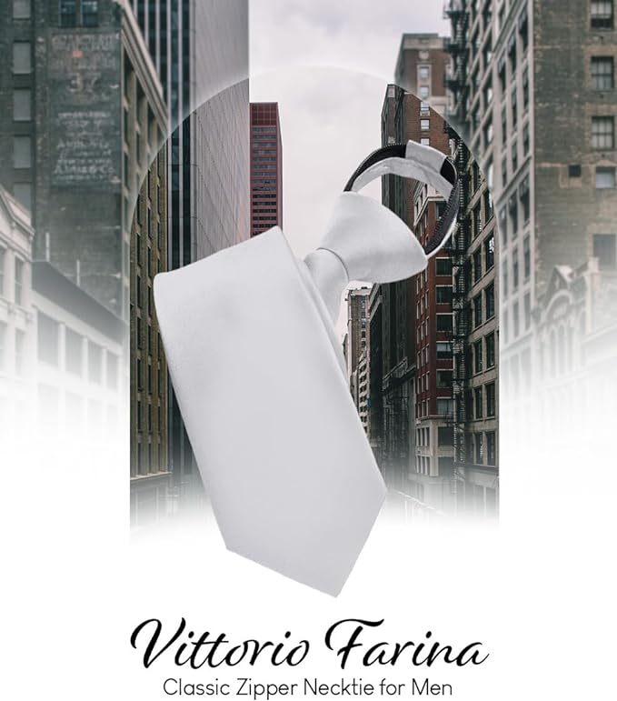 Solid Zipper Necktie by Vittorio Farina (N - ZIPPER_SILVER) for Independent Retail Stores by Dubal Brothers