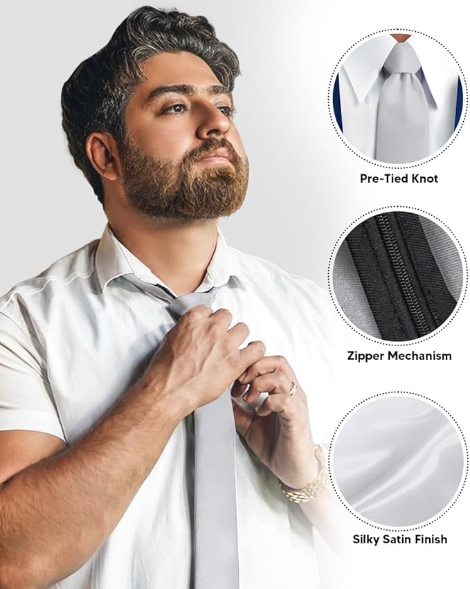 Solid Zipper Necktie by Vittorio Farina (N - ZIPPER_SILVER) for Independent Retail Stores by Dubal Brothers