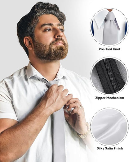 Solid Zipper Necktie by Vittorio Farina (N - ZIPPER_SILVER) for Independent Retail Stores by Dubal Brothers