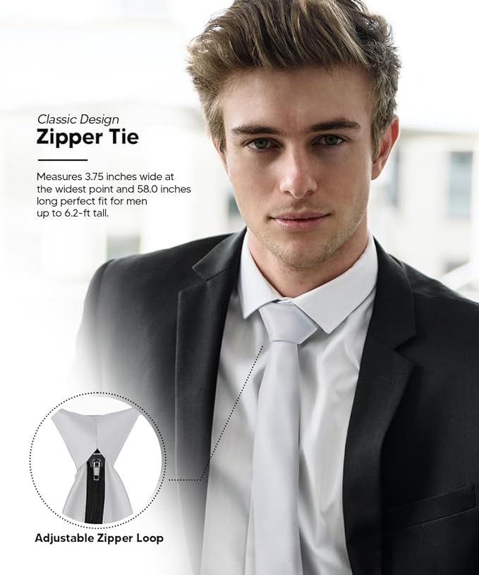 Solid Zipper Necktie by Vittorio Farina (N - ZIPPER_SILVER) for Independent Retail Stores by Dubal Brothers