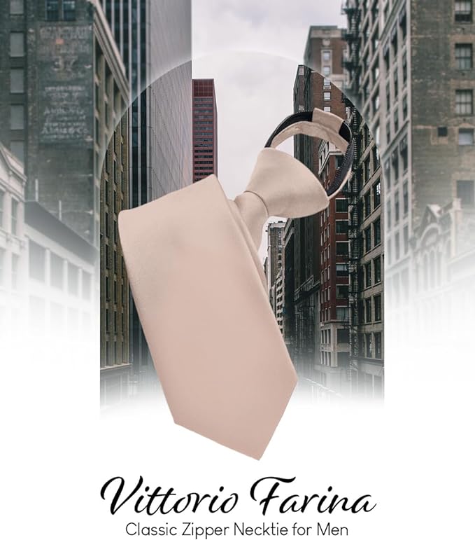 Solid Zipper Necktie by Vittorio Farina (N - ZIPPER_TAUPE) for Independent Retail Stores by Dubal Brothers