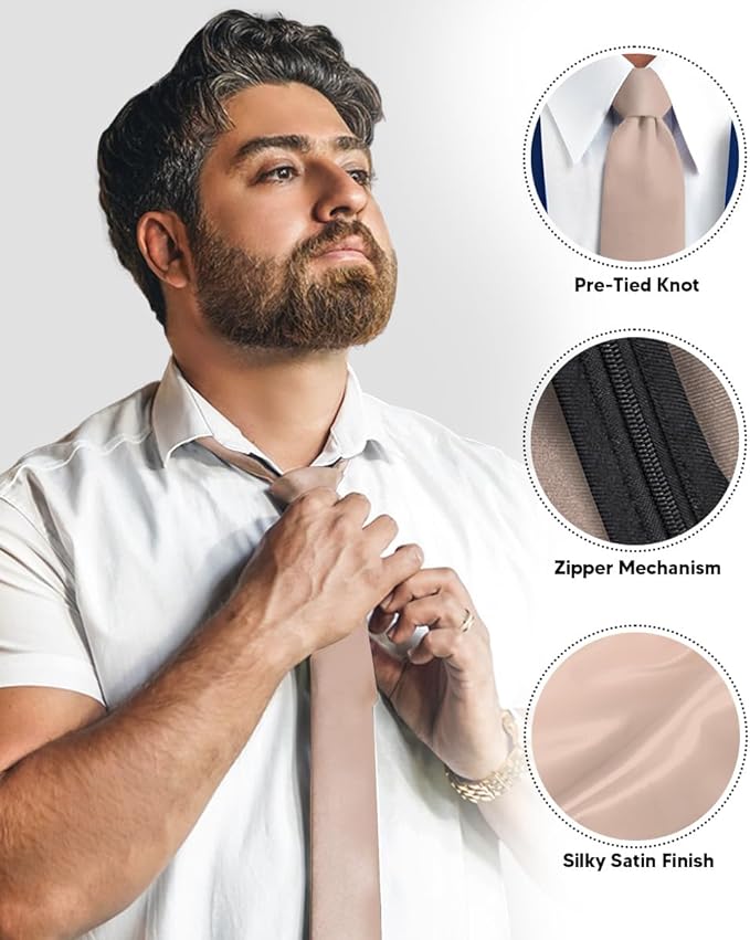 Solid Zipper Necktie by Vittorio Farina (N - ZIPPER_TAUPE) for Independent Retail Stores by Dubal Brothers