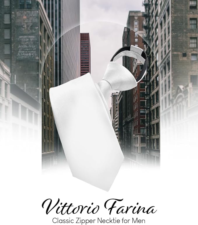 Solid Zipper Necktie by Vittorio Farina (N - ZIPPER_WHITE) for Independent Retail Stores by Dubal Brothers