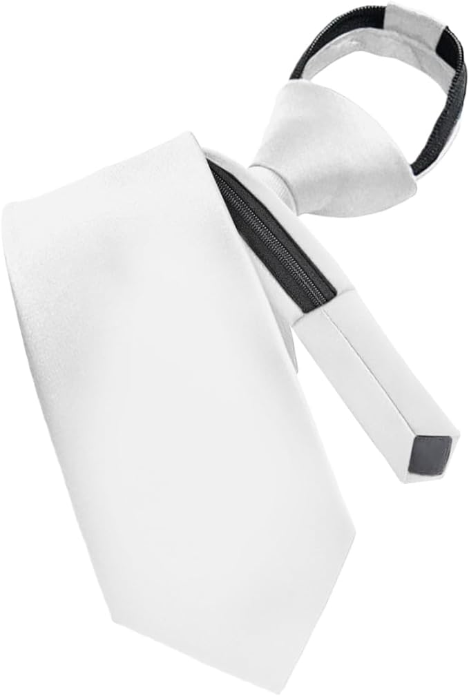 Solid Zipper Necktie by Vittorio Farina (N - ZIPPER_WHITE) for Independent Retail Stores by Dubal Brothers