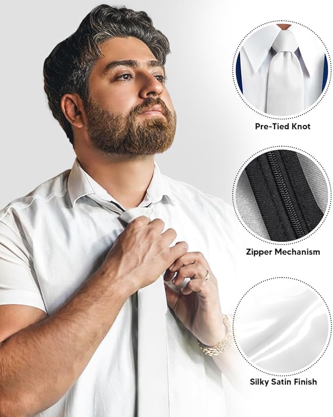 Solid Zipper Necktie by Vittorio Farina (N - ZIPPER_WHITE) for Independent Retail Stores by Dubal Brothers