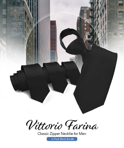 Solid Zipper Neckties (Multipacks) by Vittorio Farina - Black - Wholesale Necktie by Dubal Brothers