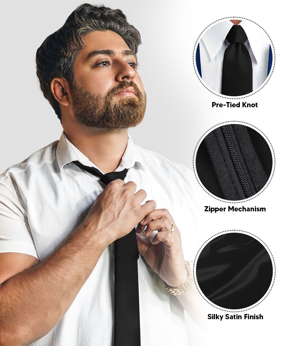 Solid Zipper Neckties (Multipacks) by Vittorio Farina - Black - Wholesale Necktie by Dubal Brothers