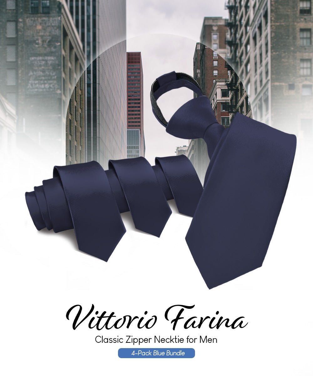 Solid Zipper Neckties (Multipacks) by Vittorio Farina - Navy Blue - Wholesale Necktie by Dubal Brothers