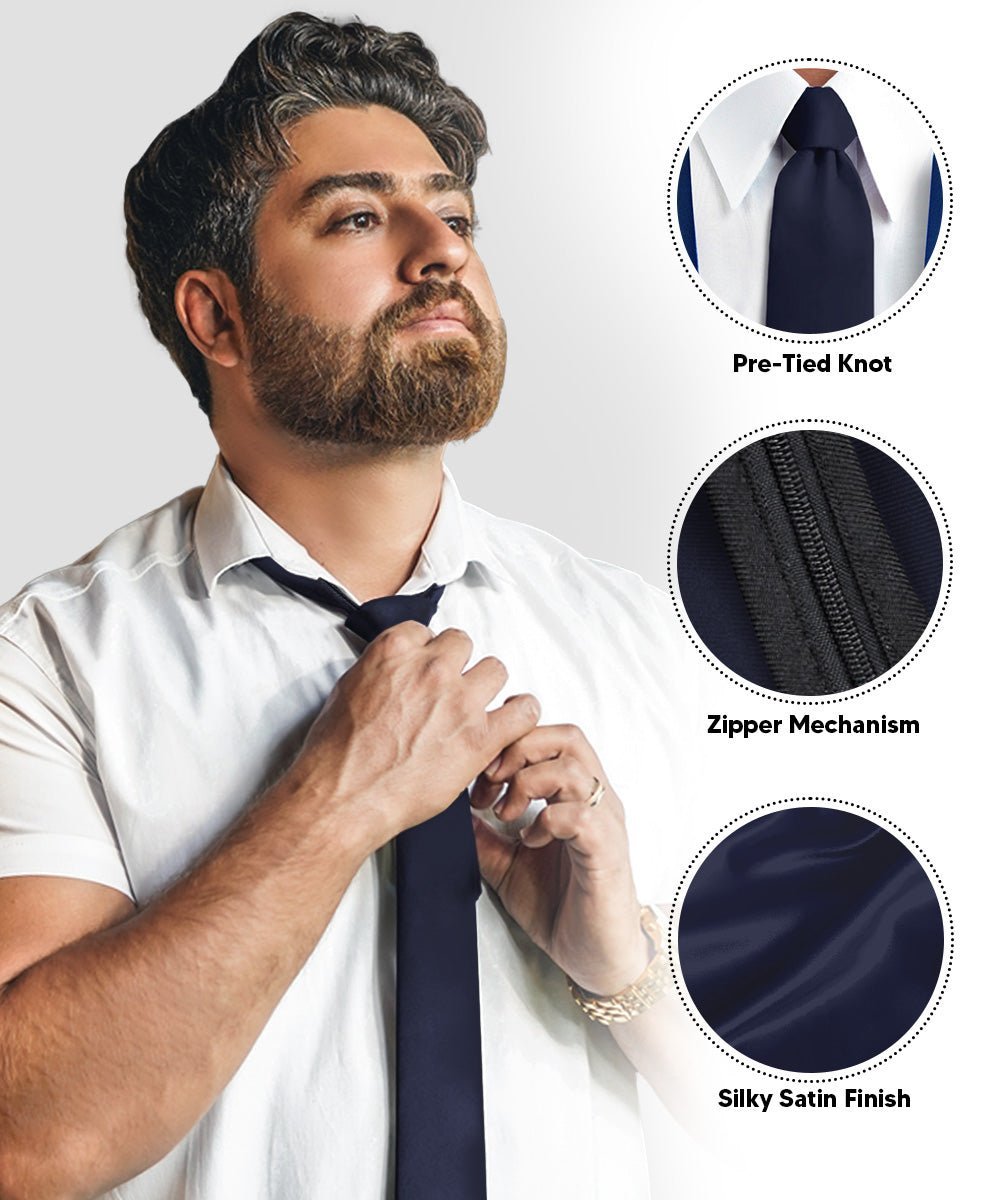 Solid Zipper Neckties (Multipacks) by Vittorio Farina - Navy Blue - Wholesale Necktie by Dubal Brothers