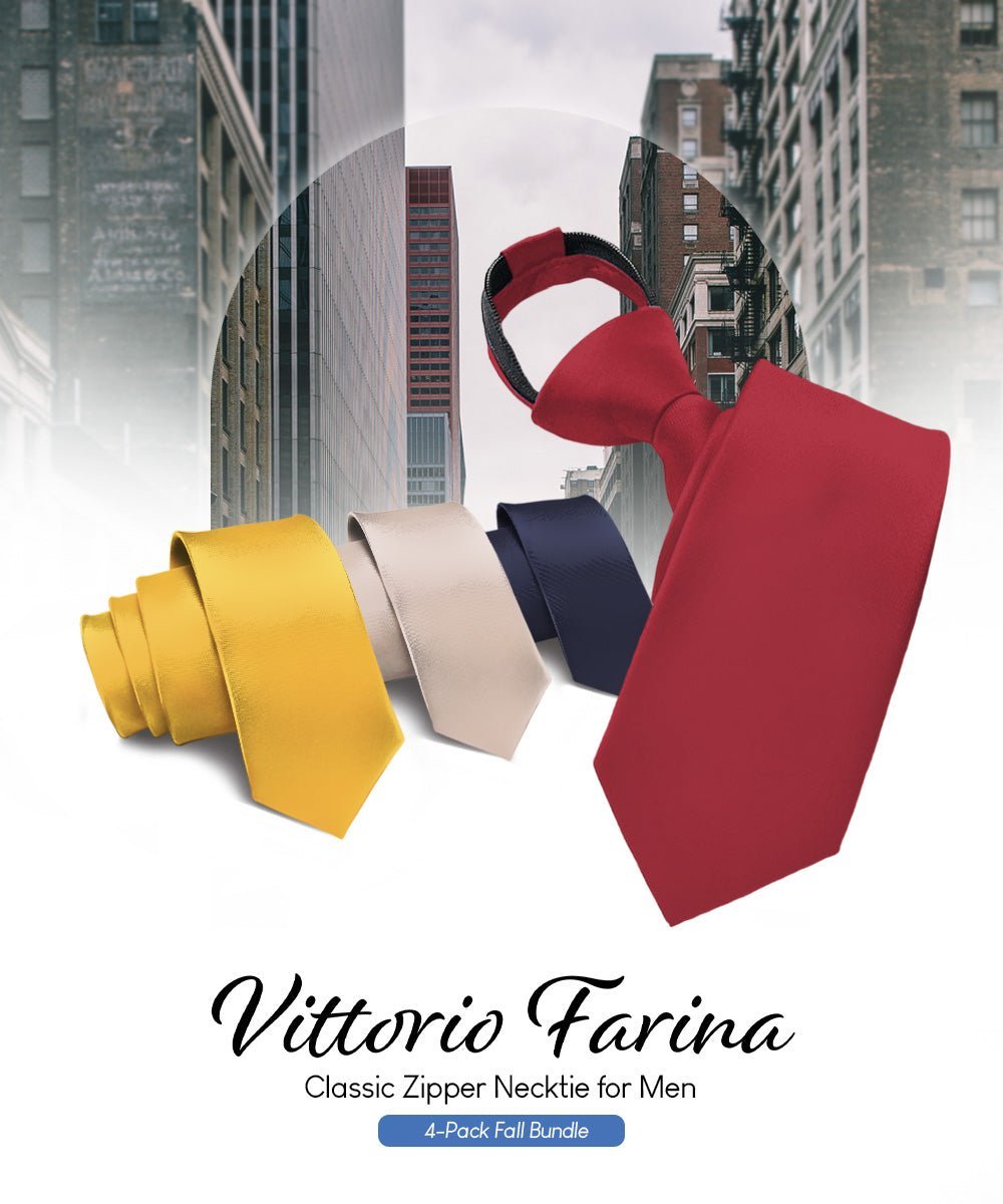 Solid Zipper Neckties (Multipacks) by Vittorio Farina - Burgundy/Taupe/Amber/Navy Blue - Wholesale Necktie by Dubal Brothers