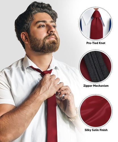 Solid Zipper Neckties (Multipacks) by Vittorio Farina - Burgundy/Taupe/Amber/Navy Blue - Wholesale Necktie by Dubal Brothers