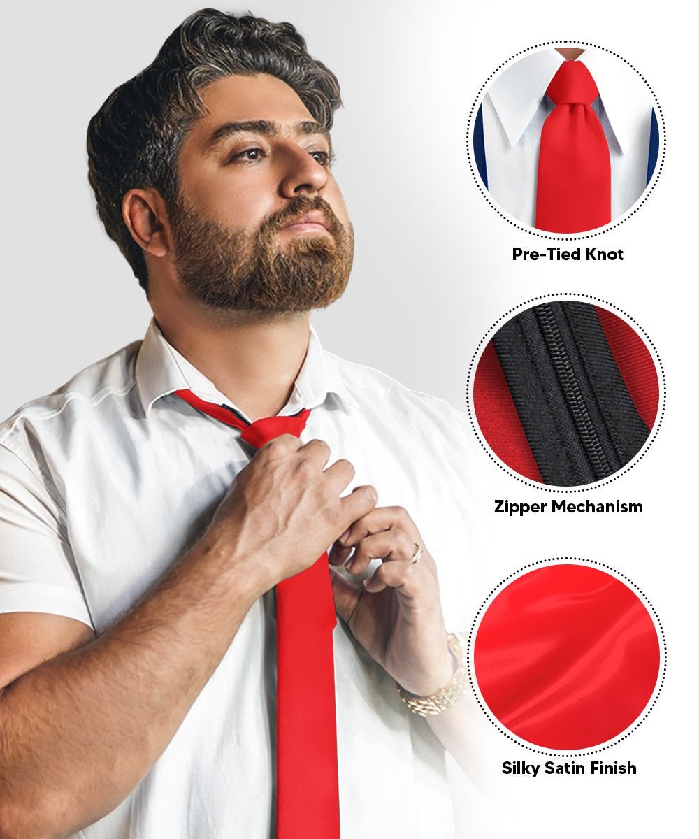 Solid Zipper Neckties (Multipacks) by Vittorio Farina - Red - Wholesale Necktie by Dubal Brothers